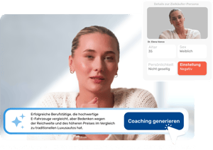 KI-Plattform mit virtueller Persona Dr. Elena Vance für ein Produkt-Trainingsszenario.
