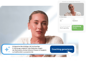 KI-Plattform mit virtueller Persona Dr. Elena Vance für ein Produkt-Trainingsszenario, Einstellung positiv.