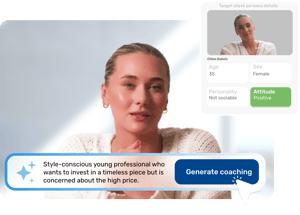 AI coaching platform showing a virtual client with a positive attitude for sales training