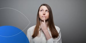 woman with thinking face one hand to lips