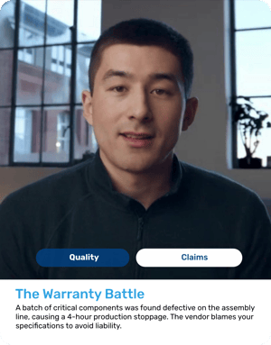 Virtual vendor avatar for quality claims and liability negotiation simulation.