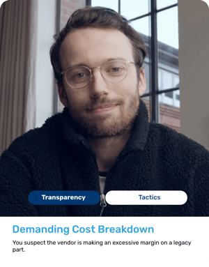 Virtual vendor avatar for cost breakdown and transparency tactics training.